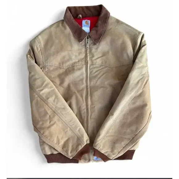 Vintage Carhartt J13BRN Santa Fe Duck Canvas Coat Red Flannel Lined Men’s 2XL - Picture 6 of 11